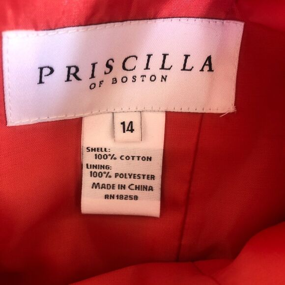 Rare Priscilla of Boston sz 14 Salmon Pink Cocktail Party Ruffle Dress Cotton - Picture 13 of 14